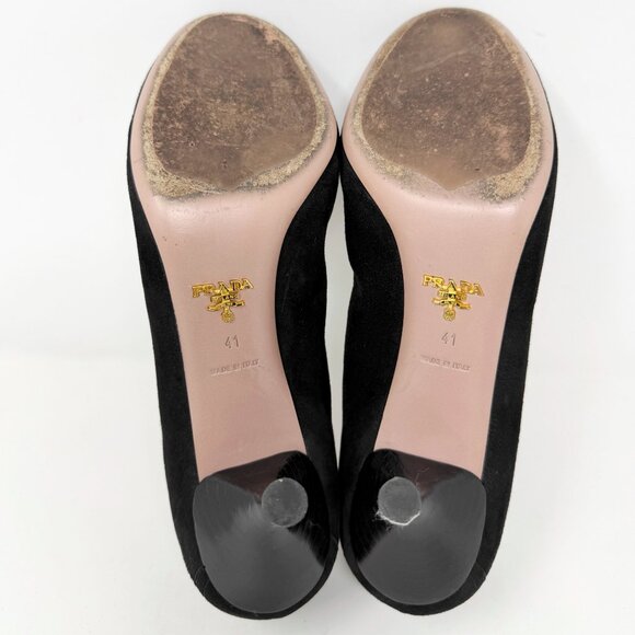 Prada Black Suede Heels Bow Detail Size 41 Vintage Old Money Quiet Luxury - Picture 8 of 10